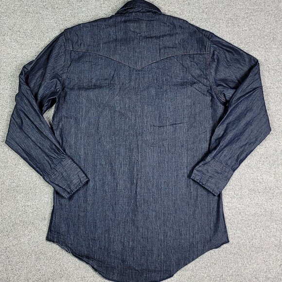 VTG Wrangler Dark Wash Denim Pearl Snap Shirt Men's Medium Western Long Sleeve - Picture 8 of 8